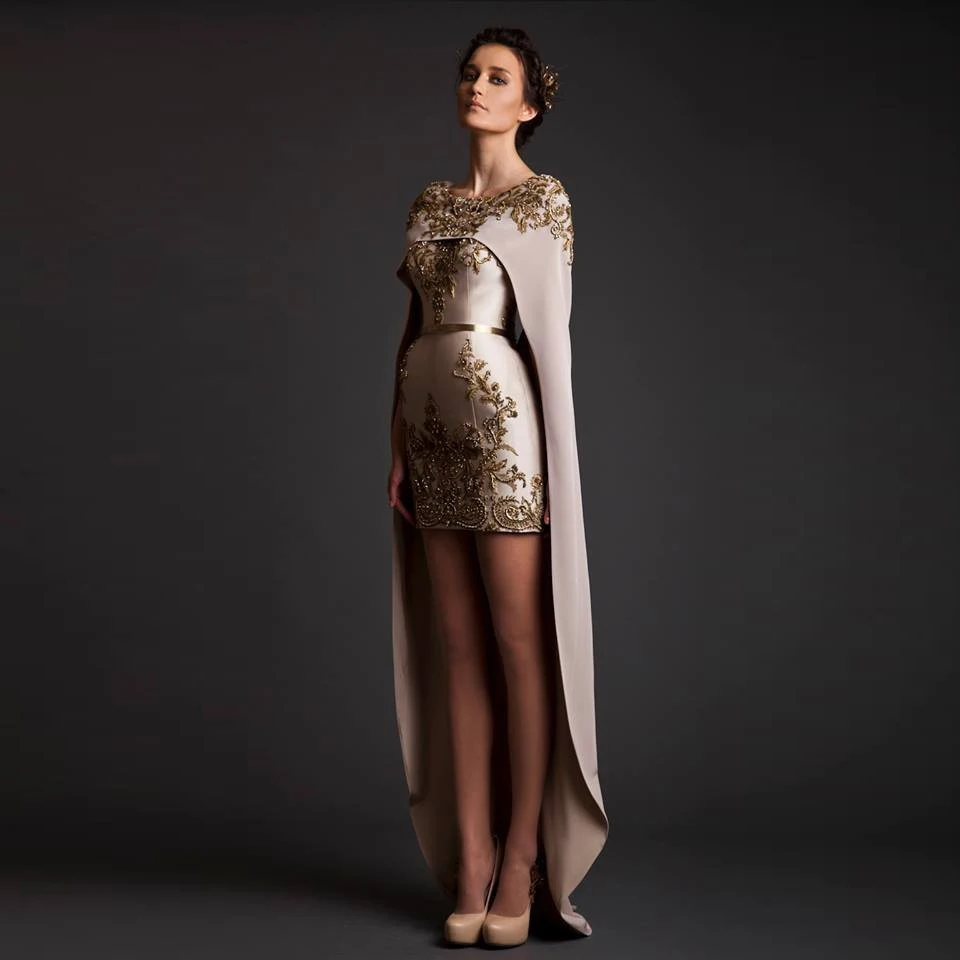 

Krikor Jabotian 2018 Evening Dresses Satin Sheath Appliques Beads with Wrap Hi-Low Prom evening Gown mother of the bride dresses