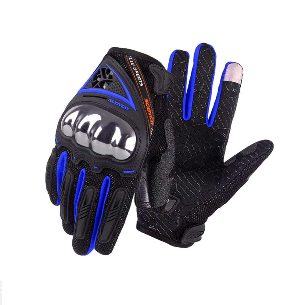 SCOYCO Новые перчатки с защитой суставов для moto rcycle Guantes de moto дышащая портативная ручка с сенсорным экраном Airsoft скутер MBX moto r перчатки - Цвет: blue gloves