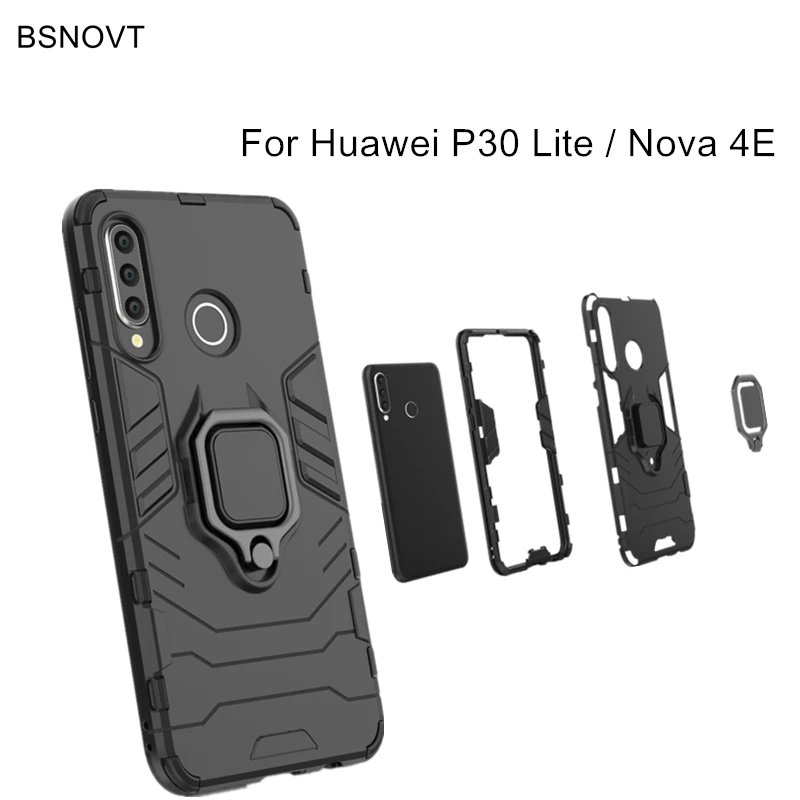 Huawei P30 Lite Case Shockproof Cover Finger Ring Magnetic Holder Soft TPU Back For Fundas Nova 4E |