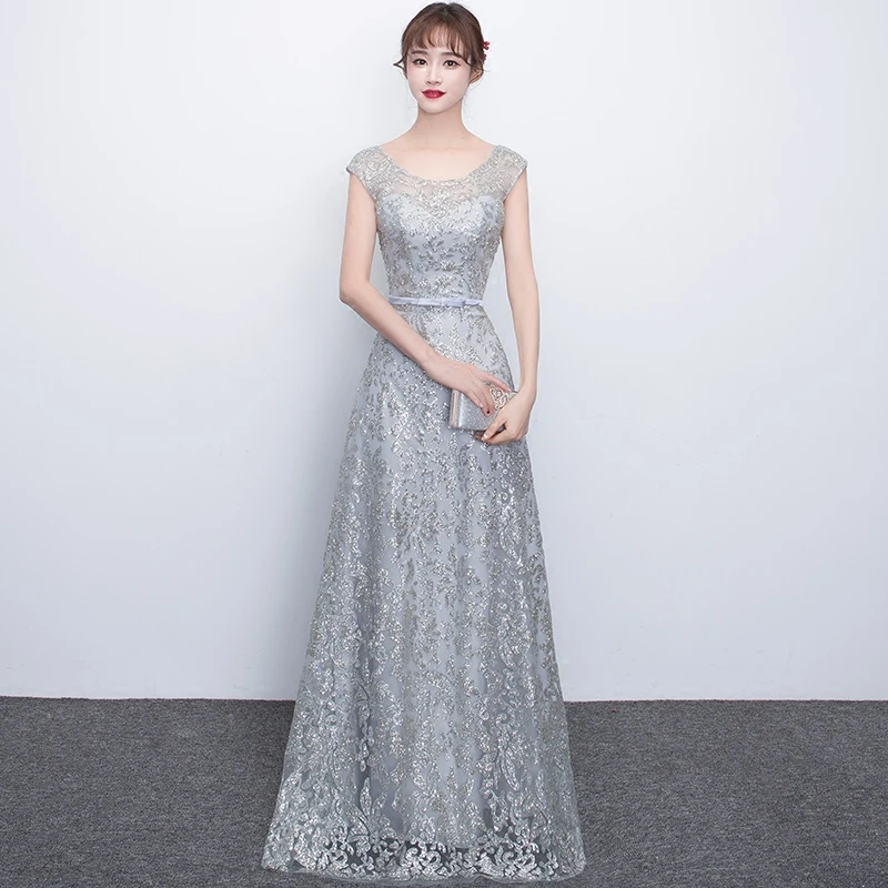 Голубое серебряное блестящее платье для выпускного вечера с рукавами крылышками