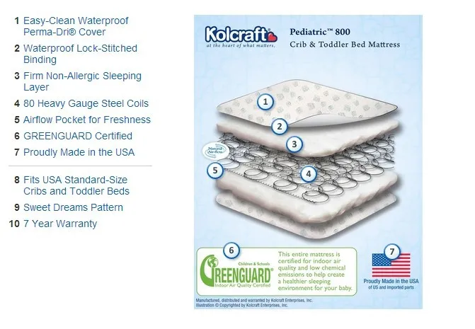 Kolcraft Pediatric 800 Crib Mattress Bed Toddler Bed Child Sleep Pad Sleeping