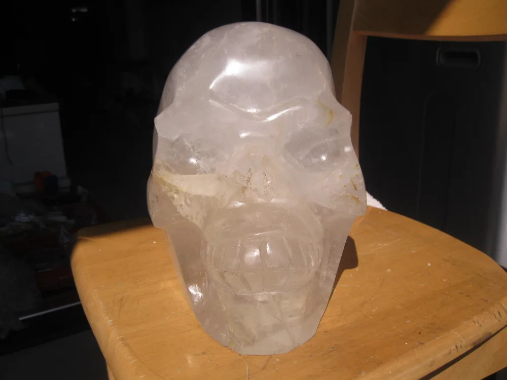

huij 00742 HUGE NATURAL WHITE CLEAR QUARTZ CRYSTAL SKULL CARVED From China Bronze Statue
