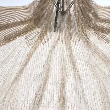 

2019 Sequins Lace Screen Cloth Feather Embroidered Gauze Lace Fabric For Women Dress 5Yards Drop Shipping