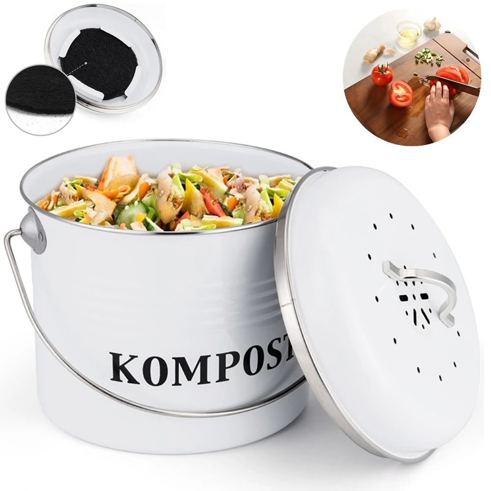 

5L Compost Bin, Vintage Kitchen Pail with Lid,Indoor Scraps Charcoal Filter Bucket,Trash Keeper Container Bucket,Recycling Caddy