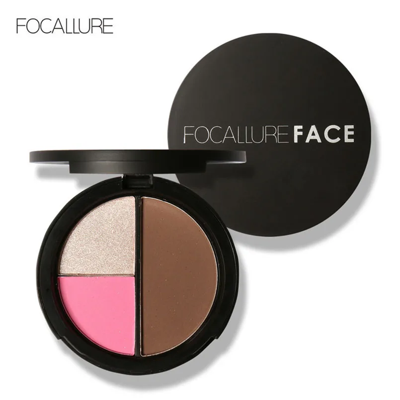 

Focallure 3color Contour Pallette Face Foundation Makeup Blush and Contour Highlighter Powder Easy to Wear Face Corrector Makeup