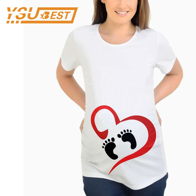 

Women Short Sleeve Maternity Tops Fashion Cartoon Love Feet Tops For Pregnant With Print Footprint Tees Funny Pregnancy T-shirts