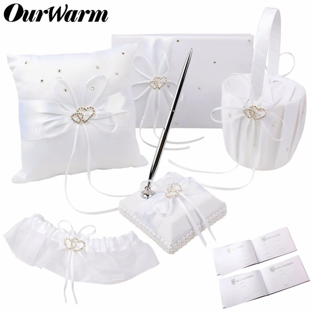 

OurWarm Baptism Cushion Ring Pillow Flower Wedding Basket Guest Book Pen Holder Communion Wedding Engagement Party Decoration