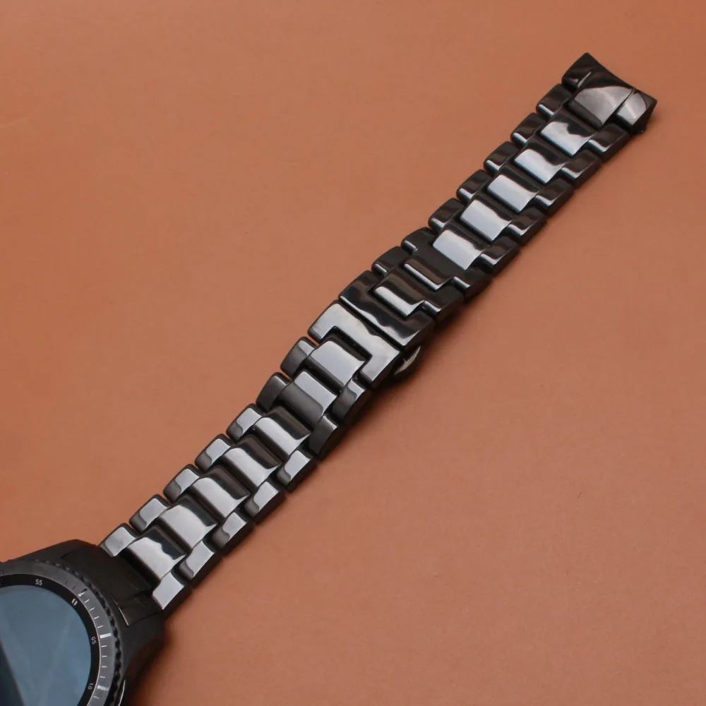 

High Quality Watchbands for Samsung Gear S3 Black ceramic Polished replacement Watch strap bracelet curved ends special buckle