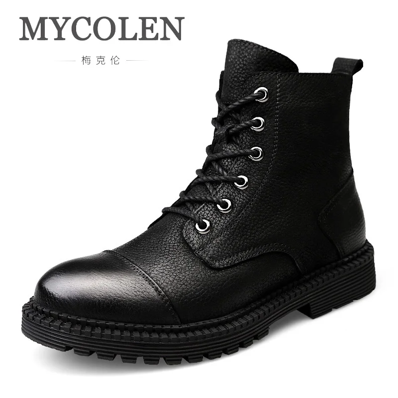 

MYCOLEN New Genuine Leather Big Size 48 Winter Boots Men Warm Shoes Mens Luxury Boots with Fur Antiskid Leather Shoes Men