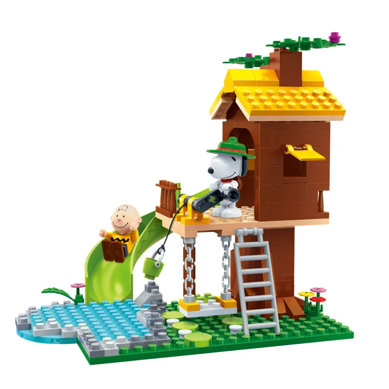 BanBao 7515 Hot Sale Snoopy IP Peanuts Figure Tree House with Slide Building Blocks Toys For Children Educational Model Bricks