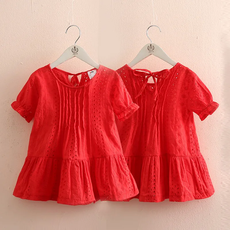 

Baby dress 2019 summer new girls children's wear children's short-sleeved openwork dress qz-5181