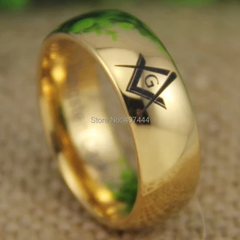 

YGK Tungsten Ring YGK JEWELRY Hot Sales 8MM Freemason Masonic Master Gold Color Dome New Men's Tungsten Wedding Ring