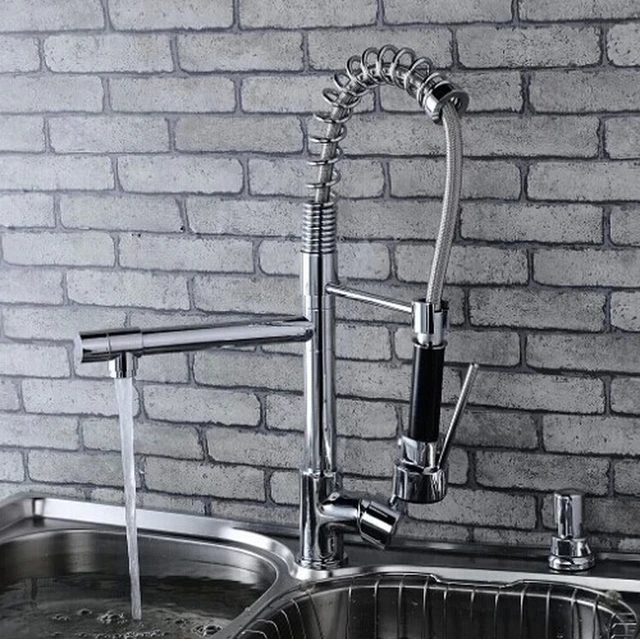 Best Offers Good Quality Wholesale And Retail Chrome Finished Pull Out Spring Kitchen Faucet Swivel Spout Vessel Sink Mixer Tap MJ165