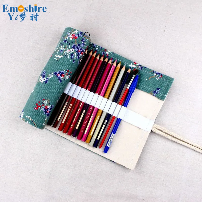 Emoshire Plum Canvas Roll Curtain Pencil Bags For Men And Women Art Sketch Color Pencil Curtain Stationery Pencil Box (10)