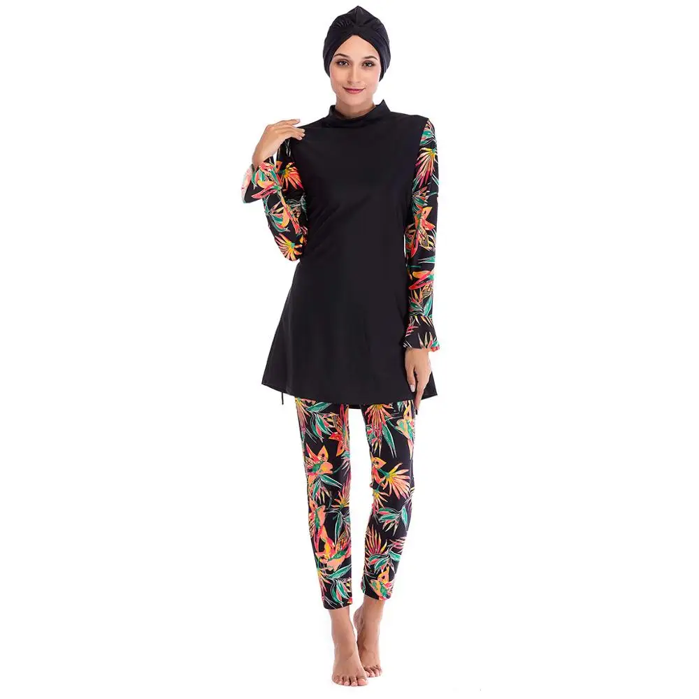 

2019 Muslim Swimwear Women Modest Patchwork Hijab Long Sleeves Sport Swimsuit Islamic muslimah Burkinis Wear Bathing Suit