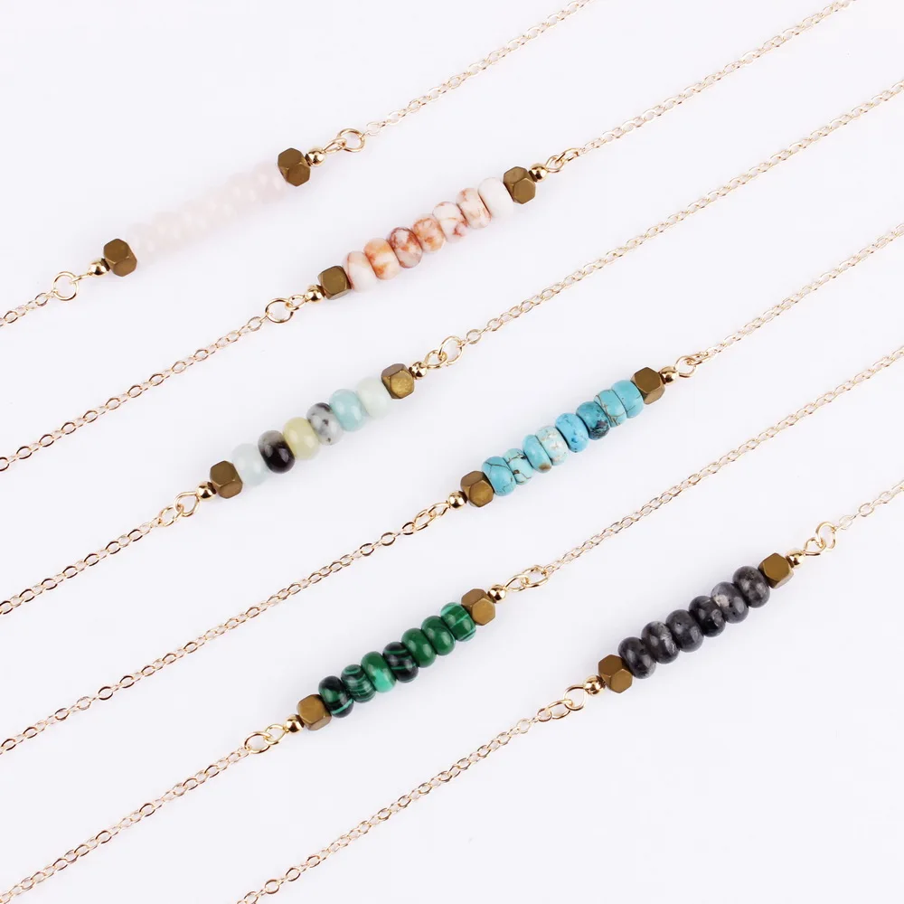 New Arrival Bohemia Minimalist Round Stone Pendant Bar Chokers Necklaces for Women Fashion Summer Jewelry 6 Colors | Украшения и
