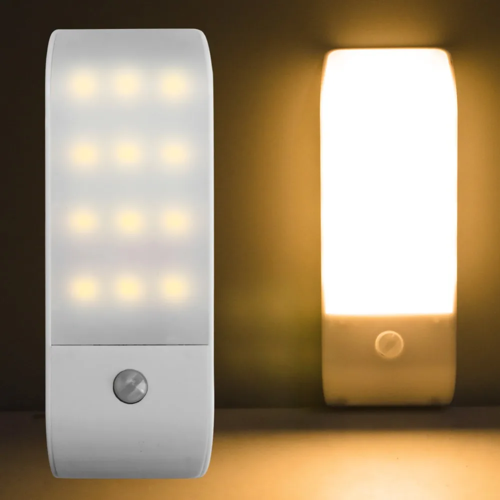 Rechargeable 12 LED USB PIR Motion Sensor Induction Closet Wall Light Night Lamp 