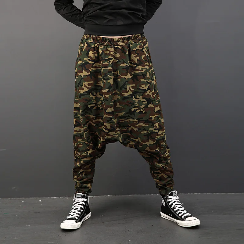 Hot 2022 Loose Large Size Tide Men Big Crotch Pants Male Army Green