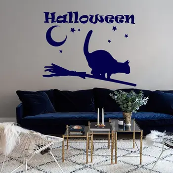 

Halloween Wall Decals Cat Decal Vinyl Moon Sticker Nursery Bedroom Decor