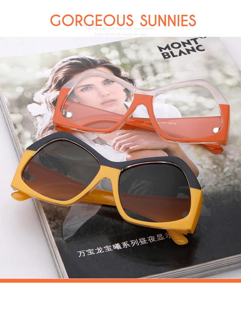Oversized Irregular Retro Bicolor Designer Women's Sunglasses