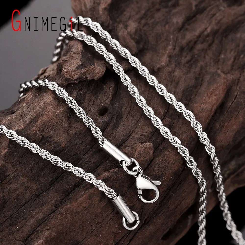 GNIMEGIL 2mm 18 24 inches Vintage Jewelry 316L Stainless Steel Necklace