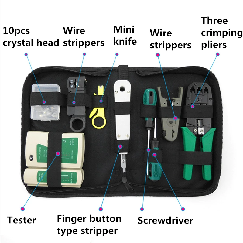 14 teile/satz Tragbare Netzwerk Kombination Kabel Draht Tester Crimpen Cutter Punch Werkzeuge RJ11 RJ12 RJ45 Computer Network Tool Kit
