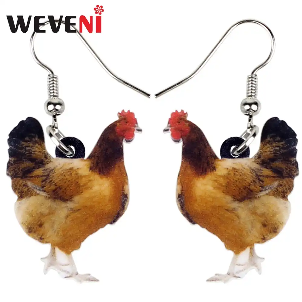 Weveni acrílico floral frango galinha brincos grande longo balançar gota novidade fazenda aves jóias para as meninas dos desenhos animados animais encantos