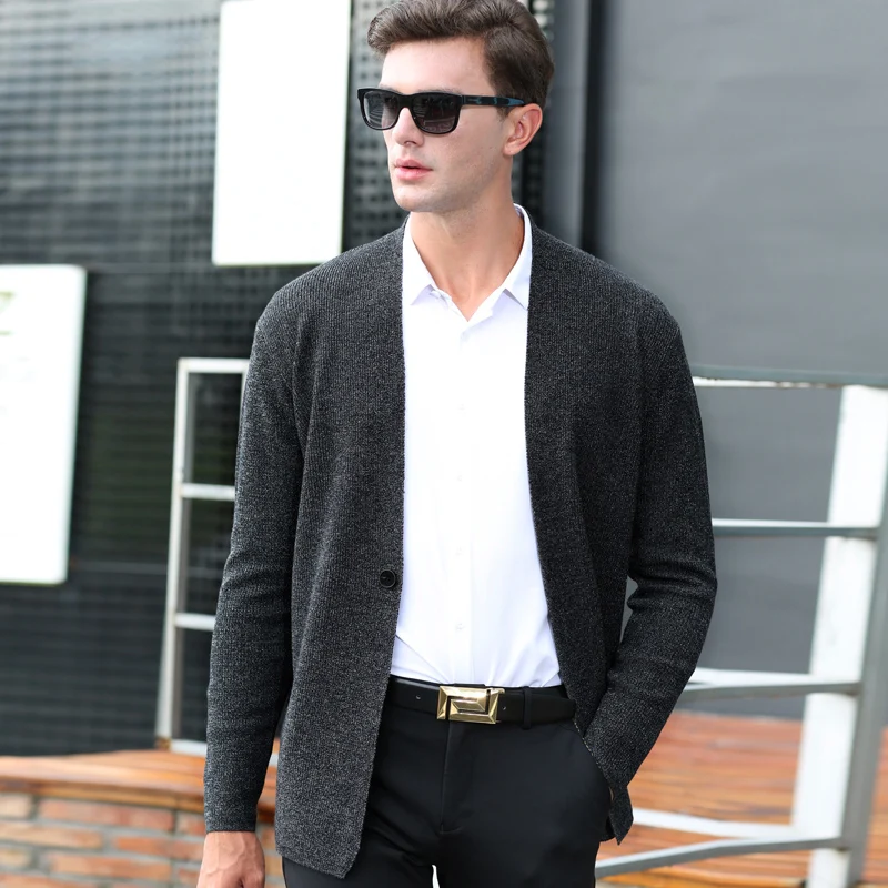 Gray Sweater Men 2017 Brand New Shawl Collar Sweater Slim