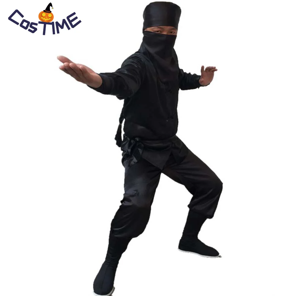 Mens Adult 5 Piece Black Ninja Martial Arts Oriental Fancy Dress Costume Outfit 