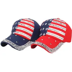 Для женщин Для мужчин Американский флаг Бейсбол Кепки Snapback хип-хоп плоским шляпа полиэстер декор стразами Бейсбол Кепки casquette Hat #52320