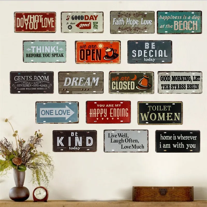

HAPPINESS AT THE BEACH License CAR PLATE Vintage Tin Sign Bar pub home Wall Decor Metal Poster