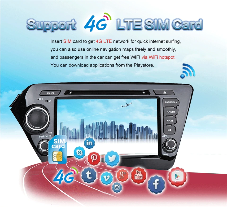Discount KiriNavi Octa core 4G LET android 7 car dvd player for Kia Rio K2 gps navigation 2010 - 2011 support 4K Video 4G 2