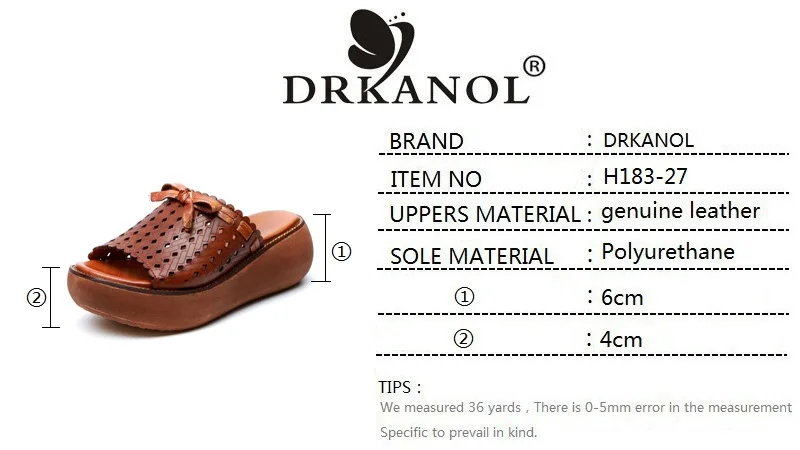 DRKANOL Ретро тапочки Для женщин Летние женские туфли танкетки на платформе Шлепанцы из натуральной кожи с открытым носком; женская обувь; тапочки Повседневные шлепки