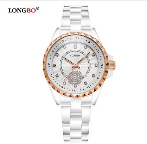 Мода Longbo новые женские часы Роскошные повседневные водонепроницаемые кварцевые белые керамические подарочные часы женские наручные часы Подарки для женщин - Цвет: Gold