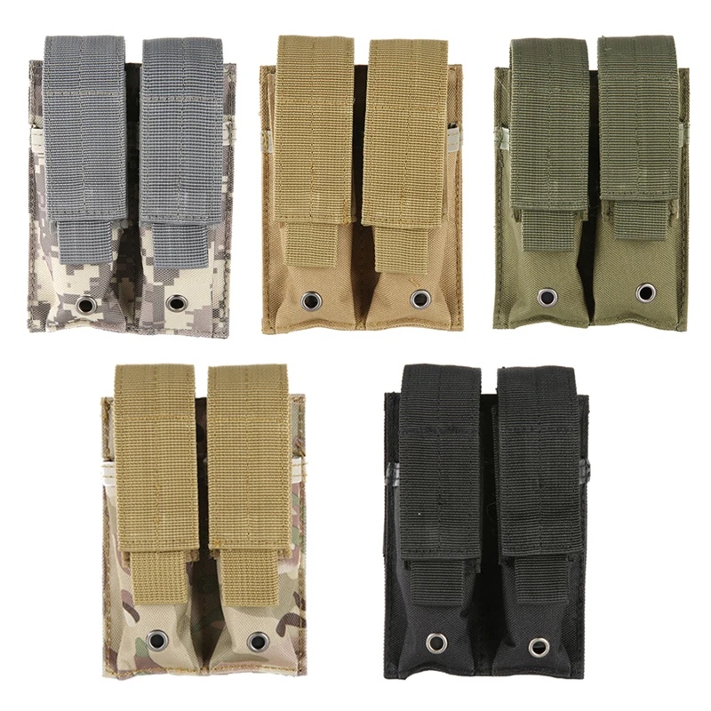 

Outdoor Practical Camping Pouch Equipments 9MM Nylon 600D Tactical Molle Dual Double Pistol Mag Magazine Pouch Close Holster