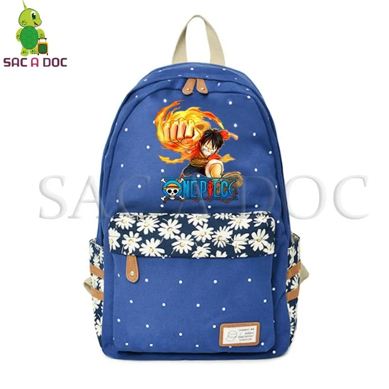 

Anime One Piece Luffy Chopper Backpack Floral Wave Point Teenage Girls School Bags Women Harajuku Backpack Travel Shoulder Bags