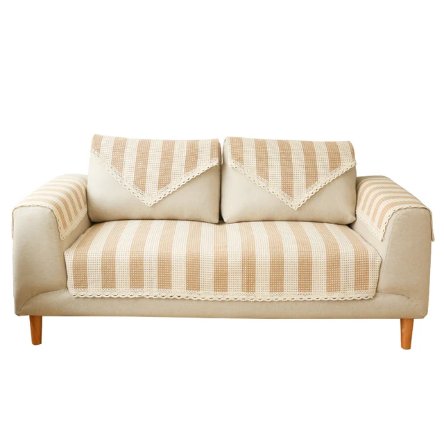 Cotton Thread Woven Stripe Sofa Cover For Living Room Nordic Simple Cotton Thread Woven Stripe Sofa Cover For Living Room Nordic Simple Style Small Fresh Plain Set Stretch Furniture Covers