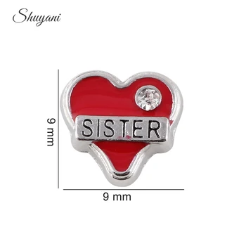 

9*9mm Crystal Heart Sister Floating Locket Charms Fit Living Memory Glass Floating Locket