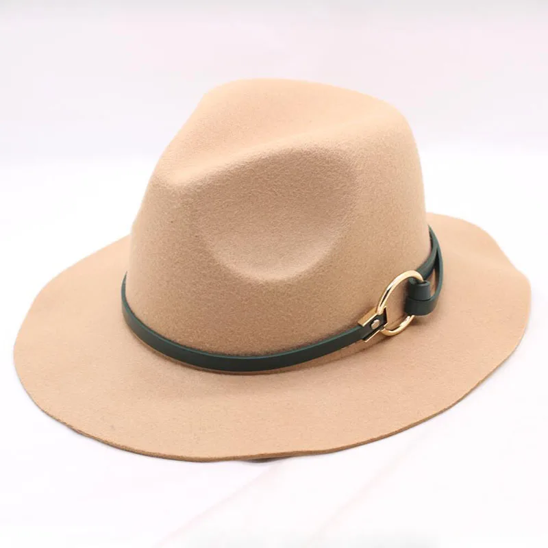 

Fashion Women Wool Felt Trilby Fedora Hat with Leather Belt Winter Autumn Lady Wide Brim Church Sombreros Jazz Cap Top