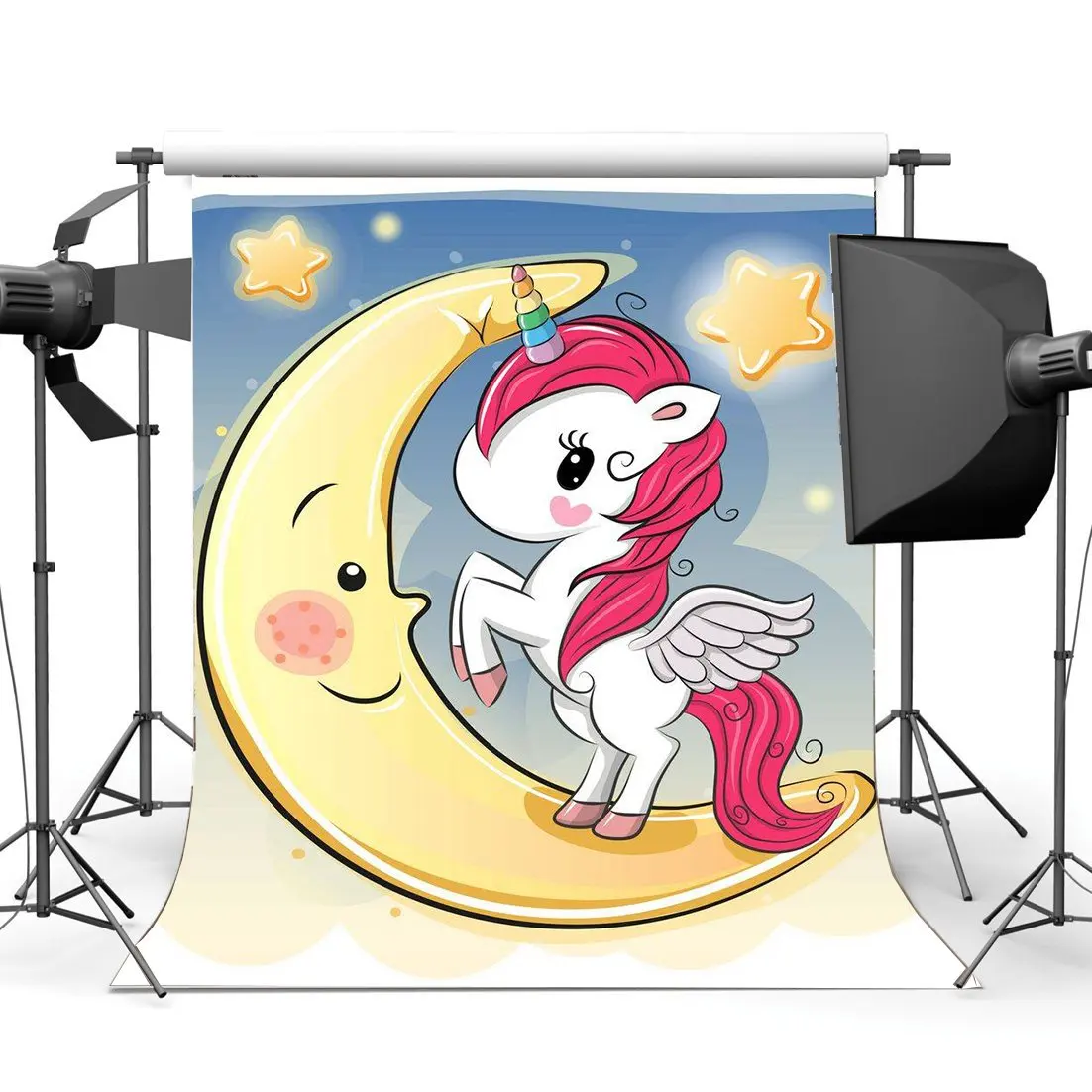

Unicorn Backdrop Sweet Baby Shower Backdrops Cartoon Twinkle Stars Shining Moon Bokeh Background