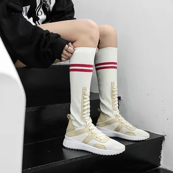 

Stylesowner High-end Popular Spring Autumn Knitting Stretch Long Boots Wedge Thick Bottom Mixed Colors Casual Female Boots