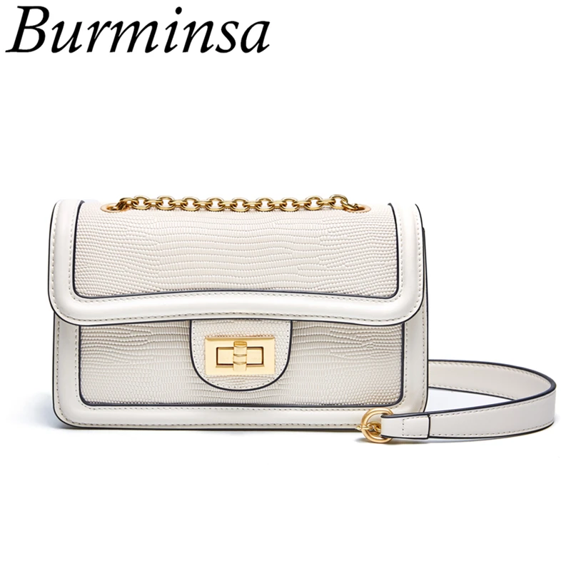 

Burminsa Chic Lizard Print Chain Women Shoulder Messenger Bags Small Genuine Leather Lock Crossbody Bags For Women Summer 2019