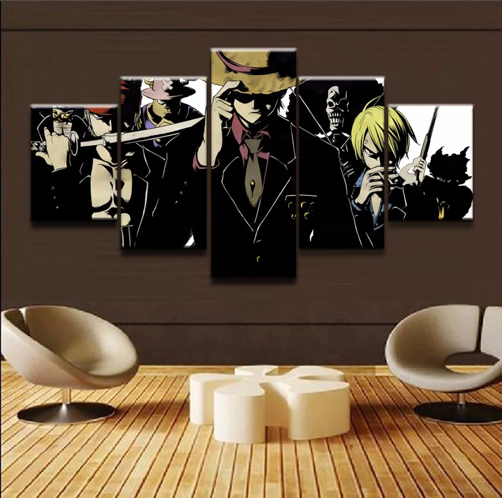 

Canvas Painting Poster Wall Art Photo Framework 5 Pieces One Piece Characters Modular Pictures For Living Kids Room Decorative