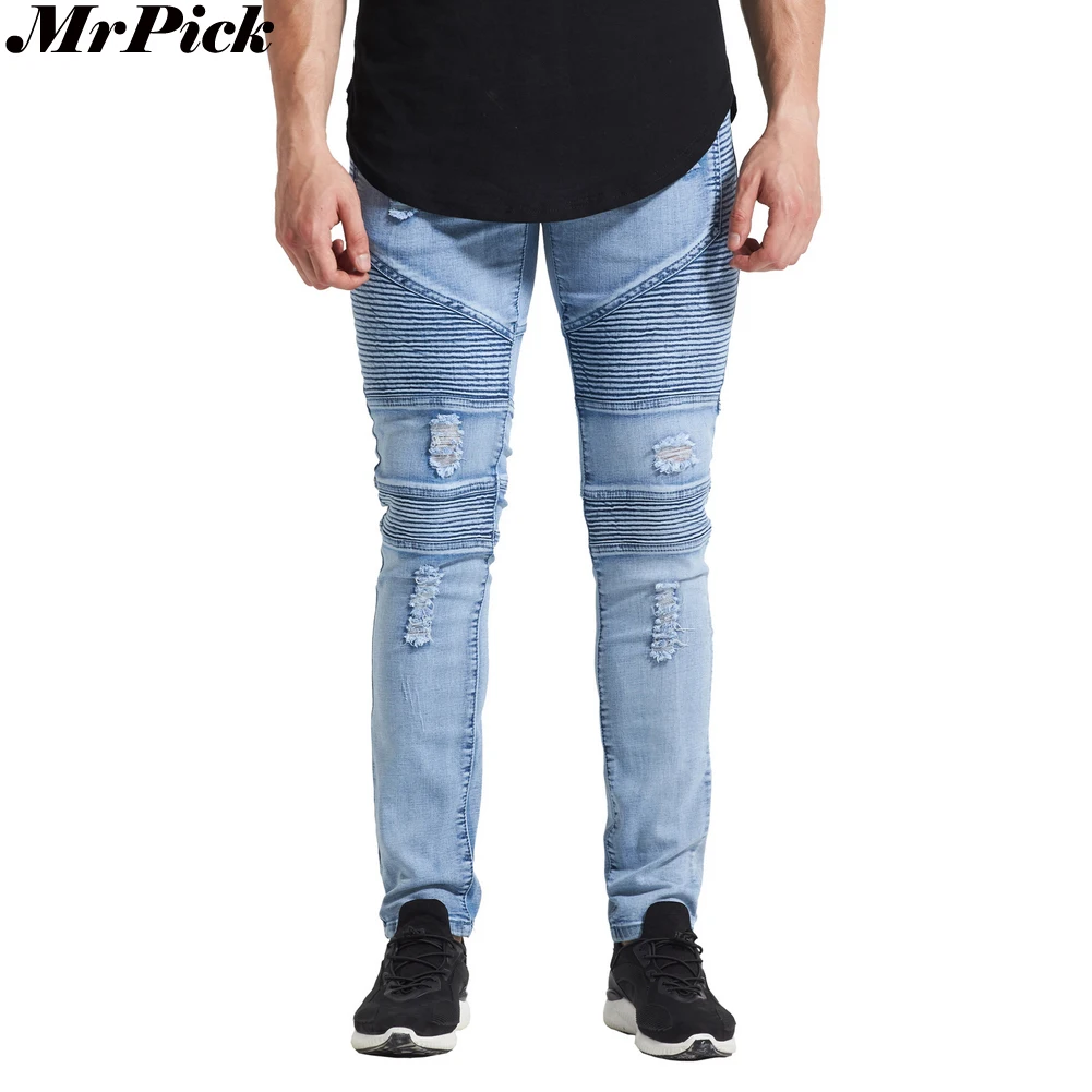 MrPick New Men Ripped Distressed Biker Jeans 2017 Urban Classic 5 Styles Skinny Hole Pencil Stretch Jeans MrPick New Men Ripped Distressed Biker Jeans 2017 Urban Classic 5 Styles Skinny Hole Pencil Stretch Jeans
