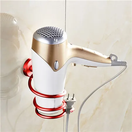 multi color bathroom organizer Hair Dryer Rack Aluminum home Wall mounted Holder Shelf Storage stand hooks drop shipping - Цвет: red