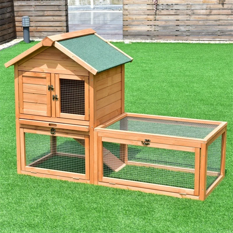 

High Quality 56" Pet Supplies Fir Wood House Rabbit Hutch Chicken Coops Cage Waterproof Paint Lock Multiple Door Cage PS6869