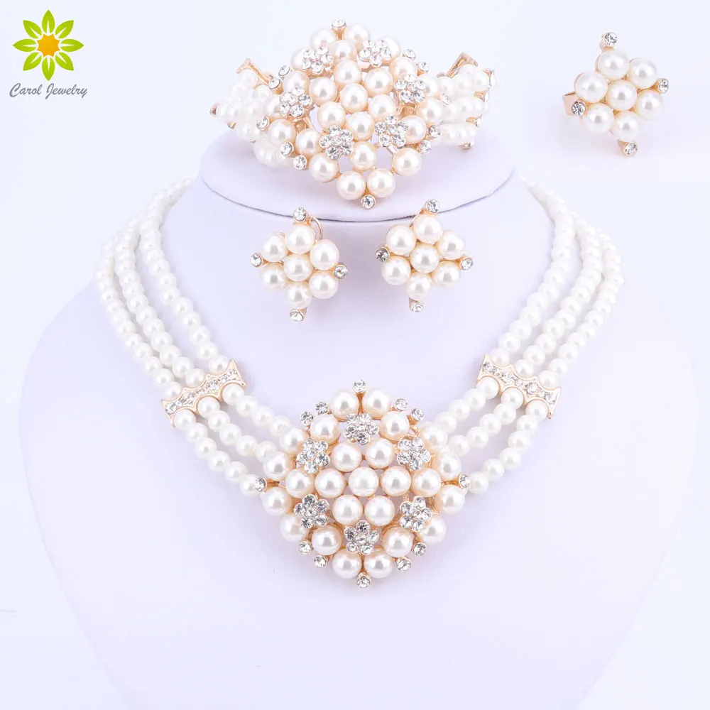 2017 New Fashion Imitation Pearl Dubai Gold color Necklace set African