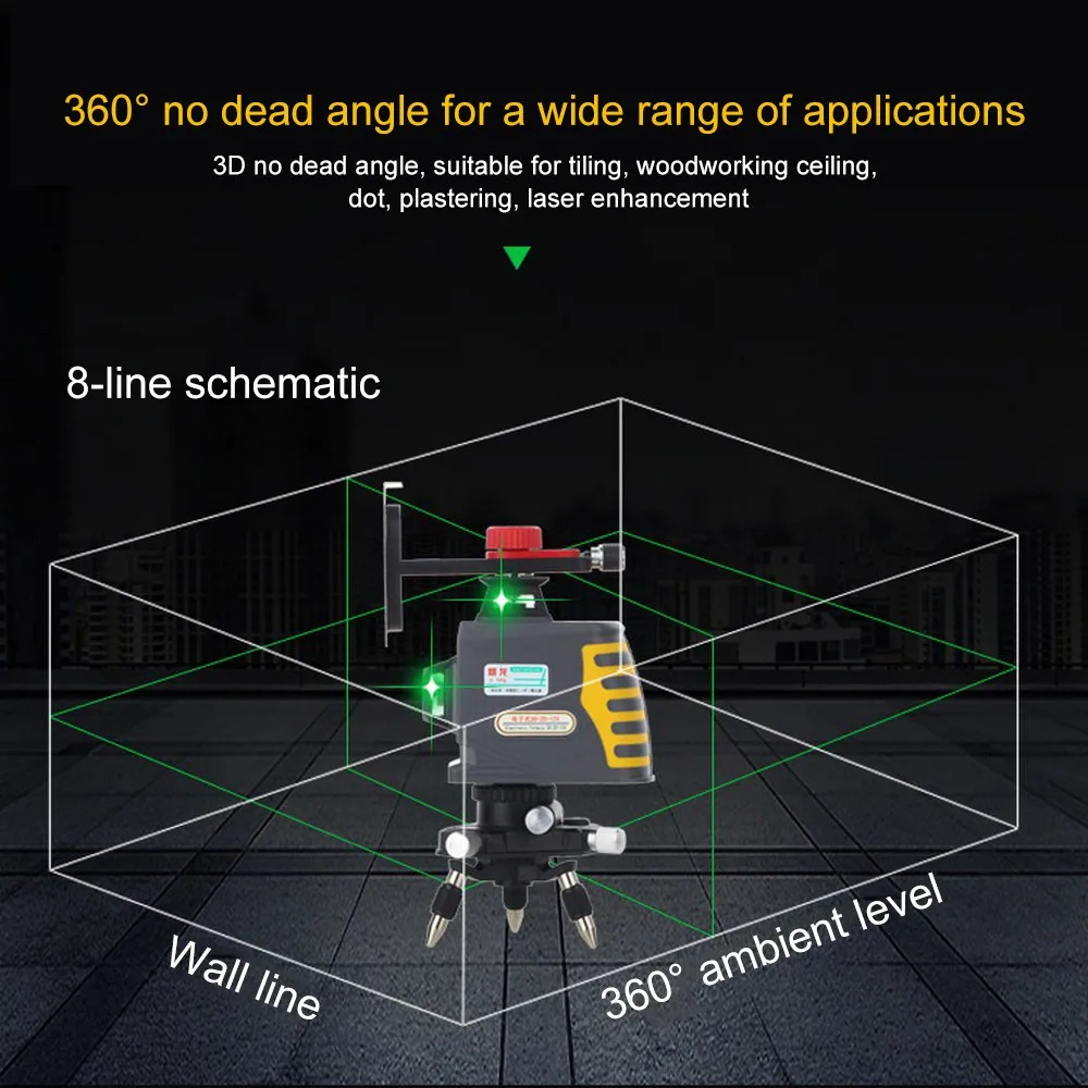 3D 12 линий зеленый лазерный уровень настенная подставка подъемная платформа 5200 мАч 18650 батарея зеленый лазерный луч Горизонтальный Вертикальный крест
