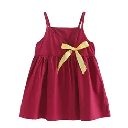 Летнее платье для девочек платье принцессы без рукавов с цветочным рисунком и бантом Дизайн для Обувь для девочек одежда вечернее платье