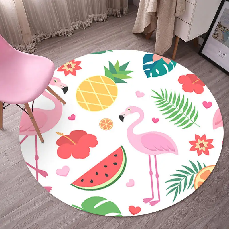 Милый круглый ковер с рисунком фламинго, розовые украшения для спальни, мягкие ковры для журнальный столик для гостиной, коврики для компьютерного стула